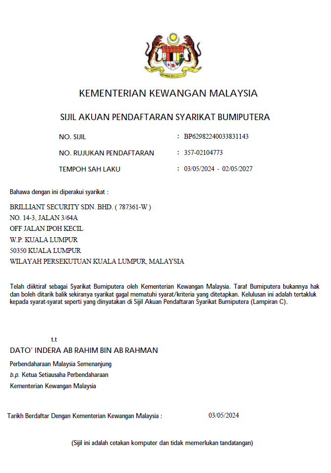 MOF Bumi Company Cert